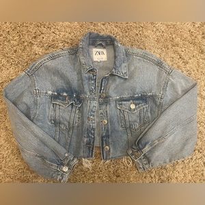 ZARA distressed cropped denim jacket